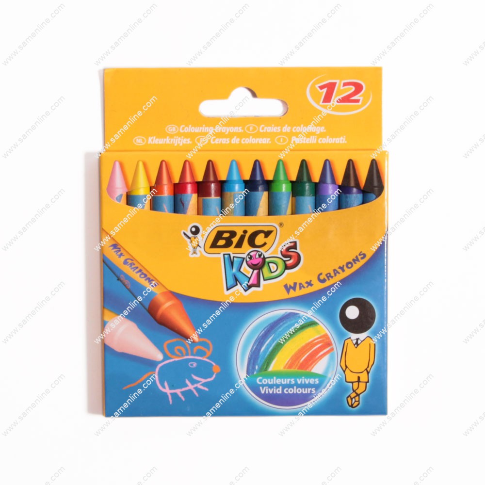 پاستل روغنی 12 رنگ بیک مدل WAX CRAYONS