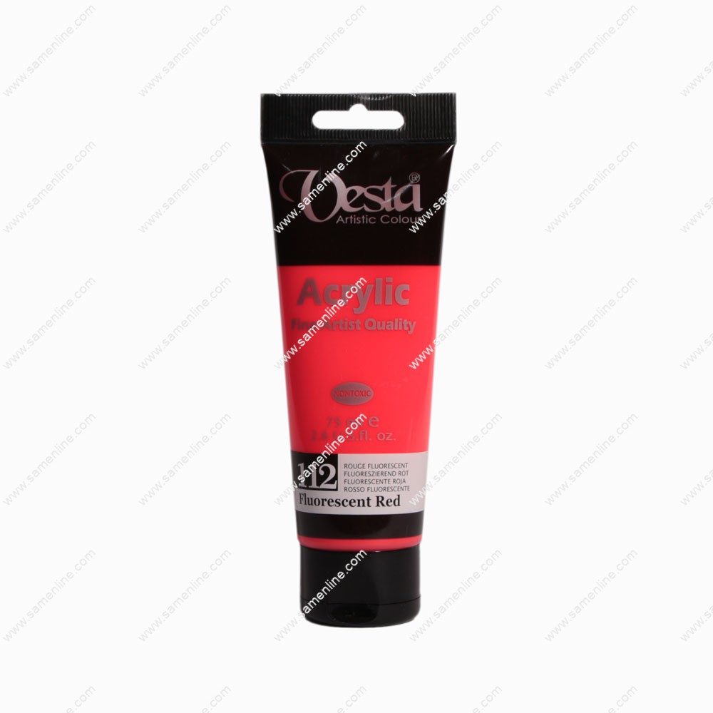 رنگ اکریلیک تک رنگ وستا 75 میلی لیتری کد FLUORESCENT RED 112