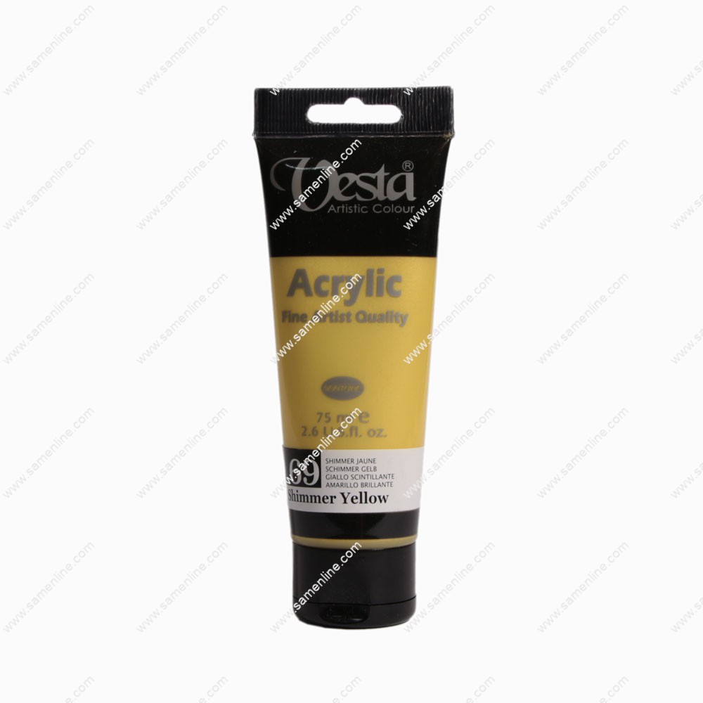 رنگ اکریلیک تک رنگ وستا 75 میلی لیتری کد SHIMMER YELLOW 69