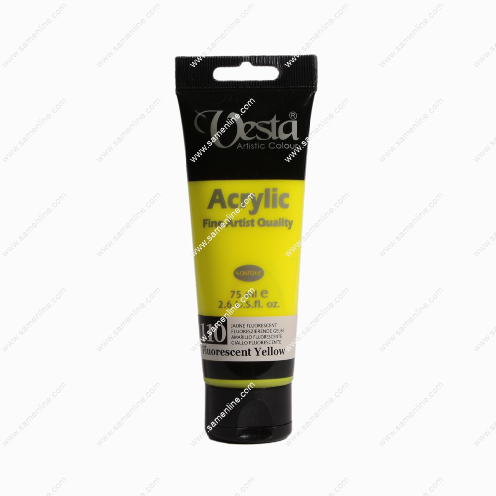 رنگ اکریلیک تک رنگ وستا 75 میلی لیتری کد FLUORESCENT YELLOW 110