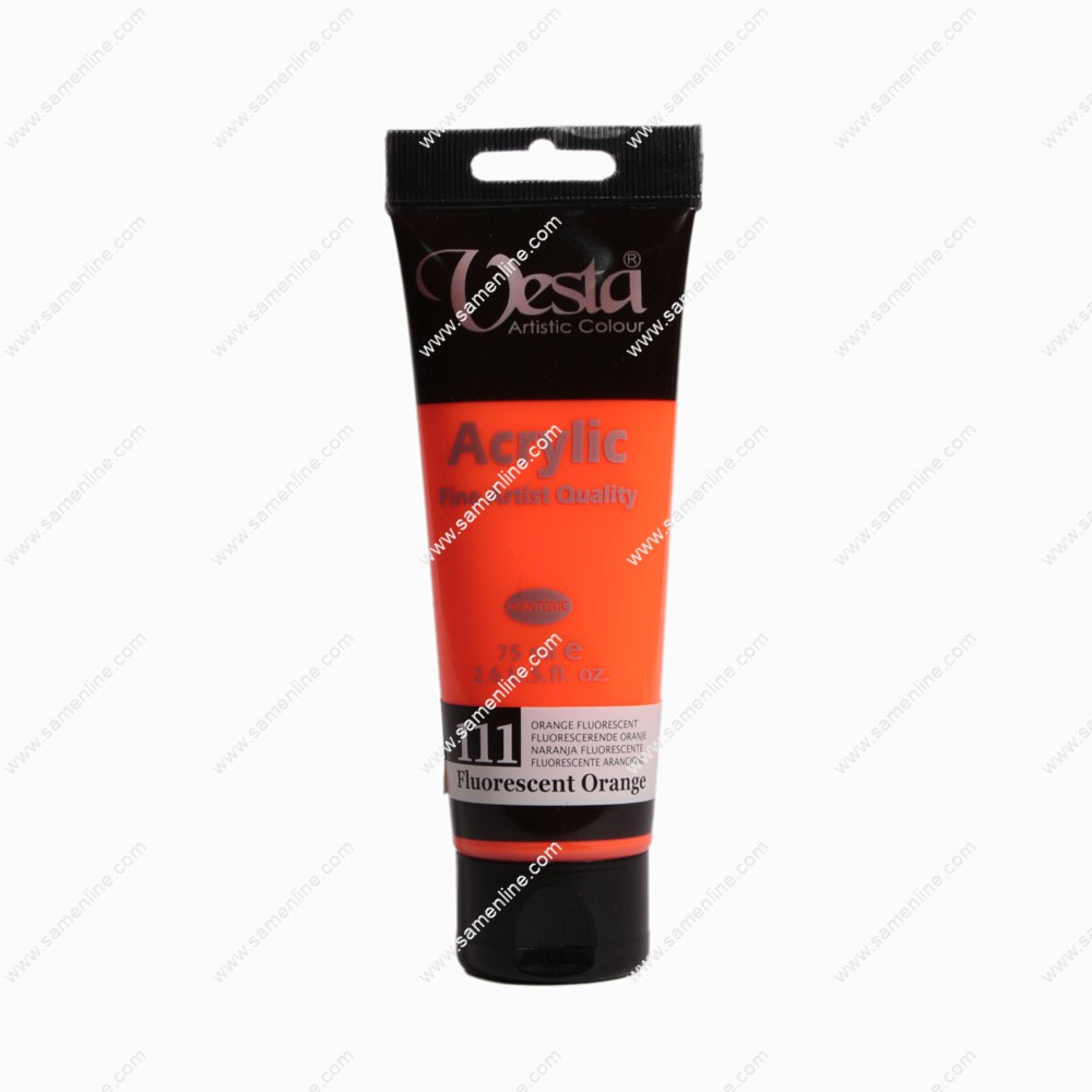 رنگ اکریلیک تک رنگ وستا 75 میلی لیتری کد FLUORESCENT ORANGE 111